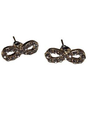 Vintage Infinity Stud Earrings Gold Tone Clear Rhinestones Fashion Jewelry Women